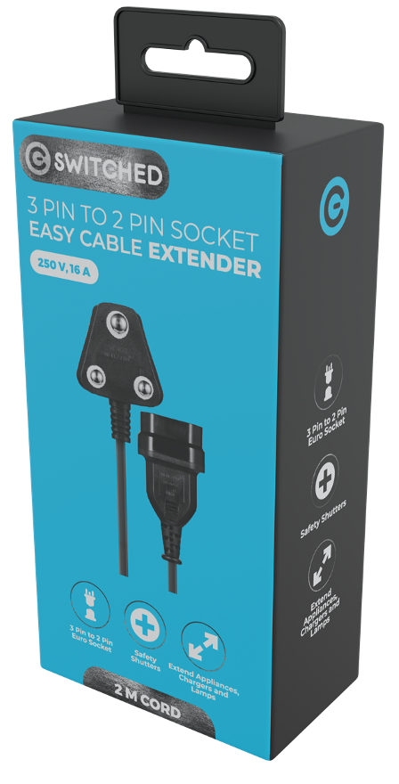 SWITCHED Easy Cable 3 Pin to 2 Pin Socket Cable Extender - Image 3